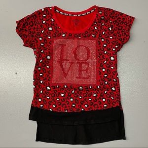 Sparkly “LOVE” Red & Black Leopard High Low T-Shirt ❤️🐾🖤